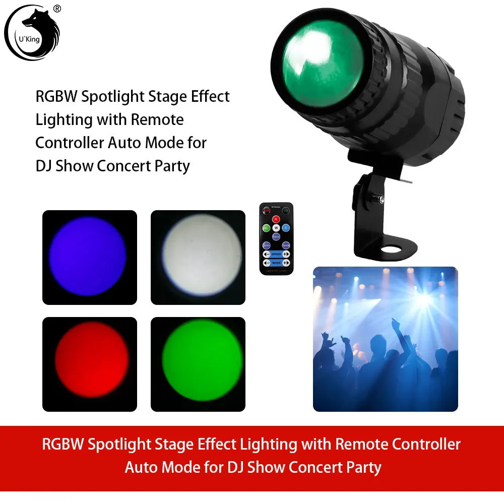 

U'King RGBW прожектор с черным корпусом, сценическое освещение с дистанционным управлением, автоматический режим для DJ, шоу, концервечерние
