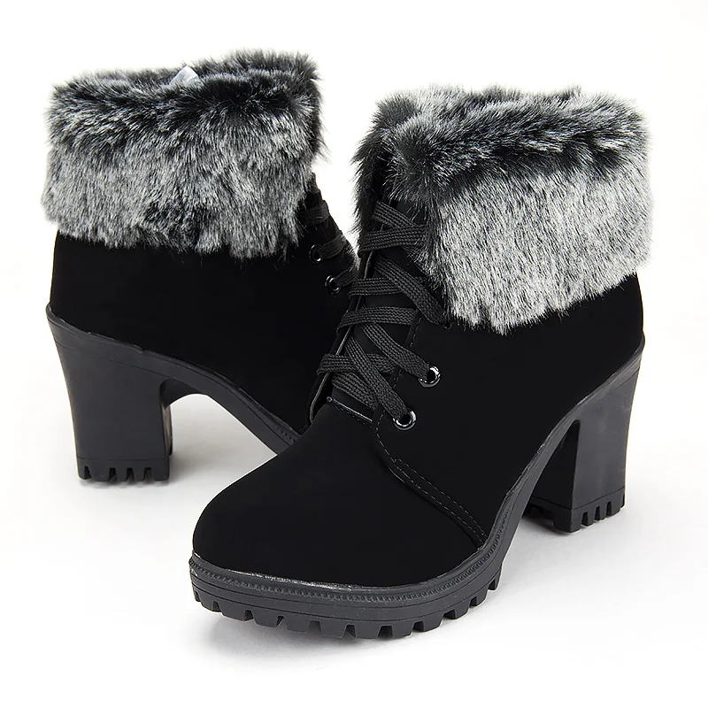 Женские зимние Ботинки martin на шнуровке теплые плюшевые ботинки высоком каблуке