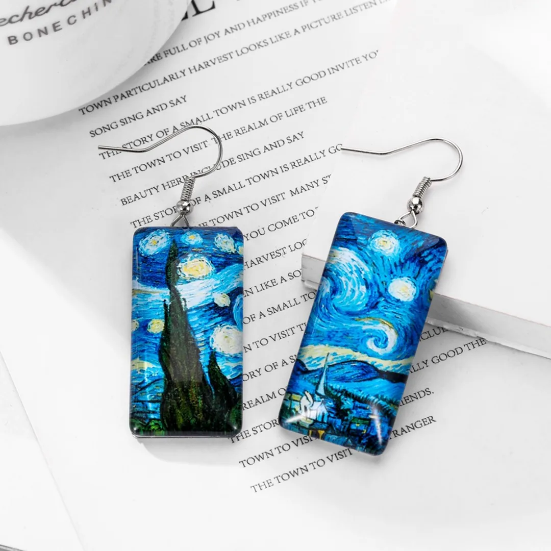 Художественные серьги из смолы с рисунком для женщин дерево звездное небо