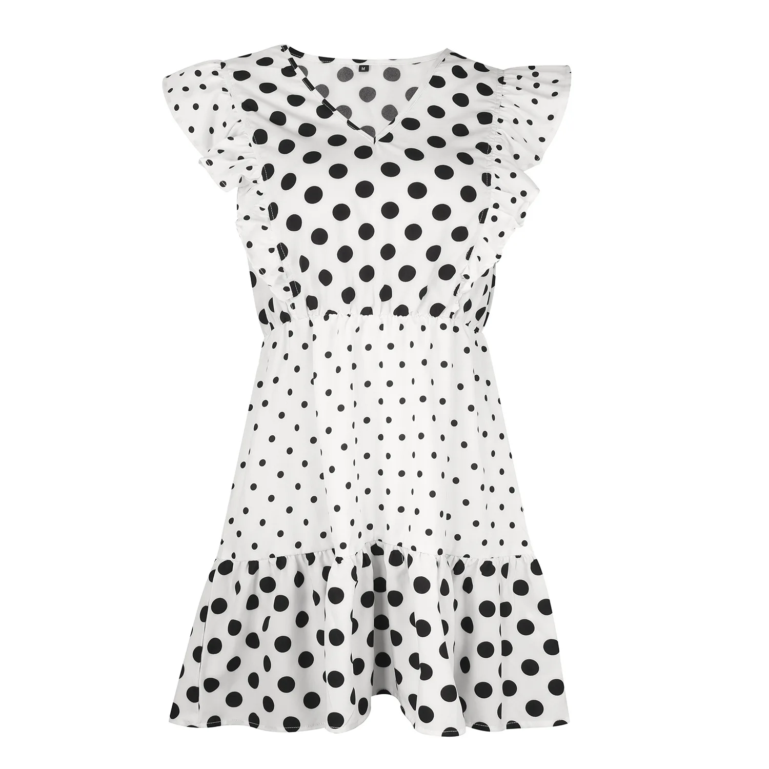 

Summer Dress Sexy Elegant dressPolka Dot Stitching Ruffled Sleeveless Short Dress in Stock Wholesale Robe