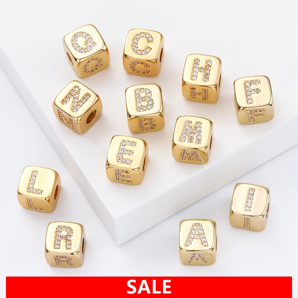 Безделушка золотые инициальные буквы бусины инициала Алфавит Блоки микро паве инициальный блок амулет для браслета ожерелья