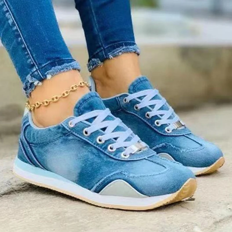 New Women Sneakers Platform Denim Shoes Womens Shoes Casual Woman Sport Shoes Tennis Female Thick Ladies Casual Trainers Mujer
