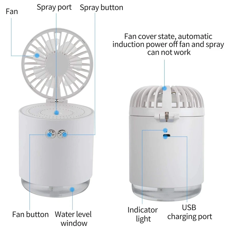 

Mini Humidifier for Bedroom Office Baby, Small Humidifier Diffuser Portable Mini Fan Humidifiers Atomizer Sprayer