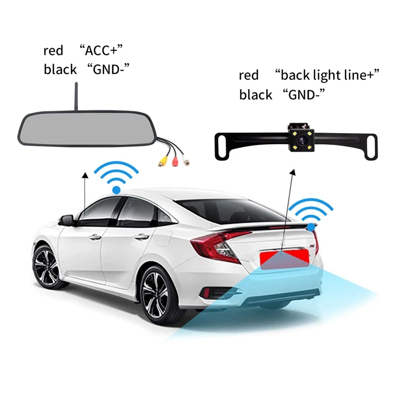 Автомобильное беспроводное видео зеркало заднего вида с камерой заднего вида с ночным видением на номерном знаке, 4,3 дюйма HD 800x480.