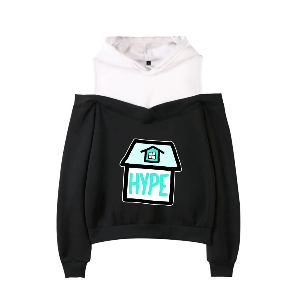 

2020 Модная 2D толстовка с капюшоном с надписью «The Hype House» в стиле Харадзюку, Женский свитшот с открытыми плечами, женская сексуальная уличная одежда в стиле хип-хоп, Женский пуловер