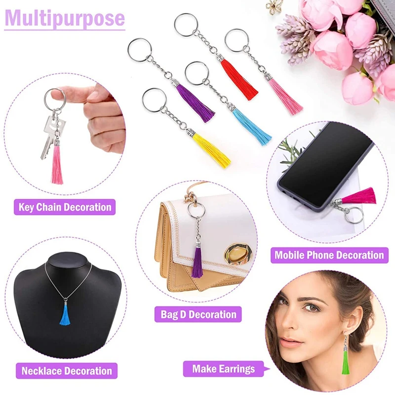 

150Pcs Bulk Keychain Tassels Charms Set Includes 50Pcs Tassels for Crafts, 50Pcs Key Chain Rings and 50Pcs Jump Rings