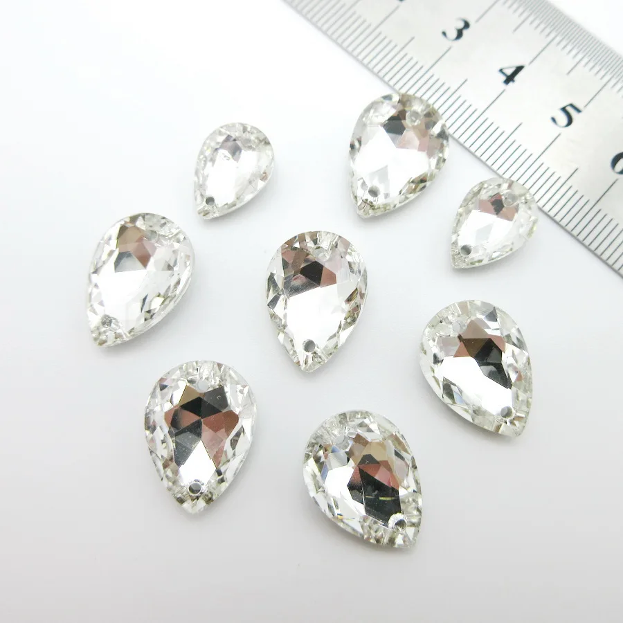 Shinning clear Glass Crystal strass Pointback with two holes DR teardrop shape rhinestones sew on wedding dress accessories diy | Дом и сад