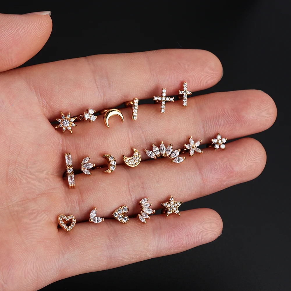 Серьги гвоздики Серебряного и золотого цвета с фианитом серьги в форме звезды