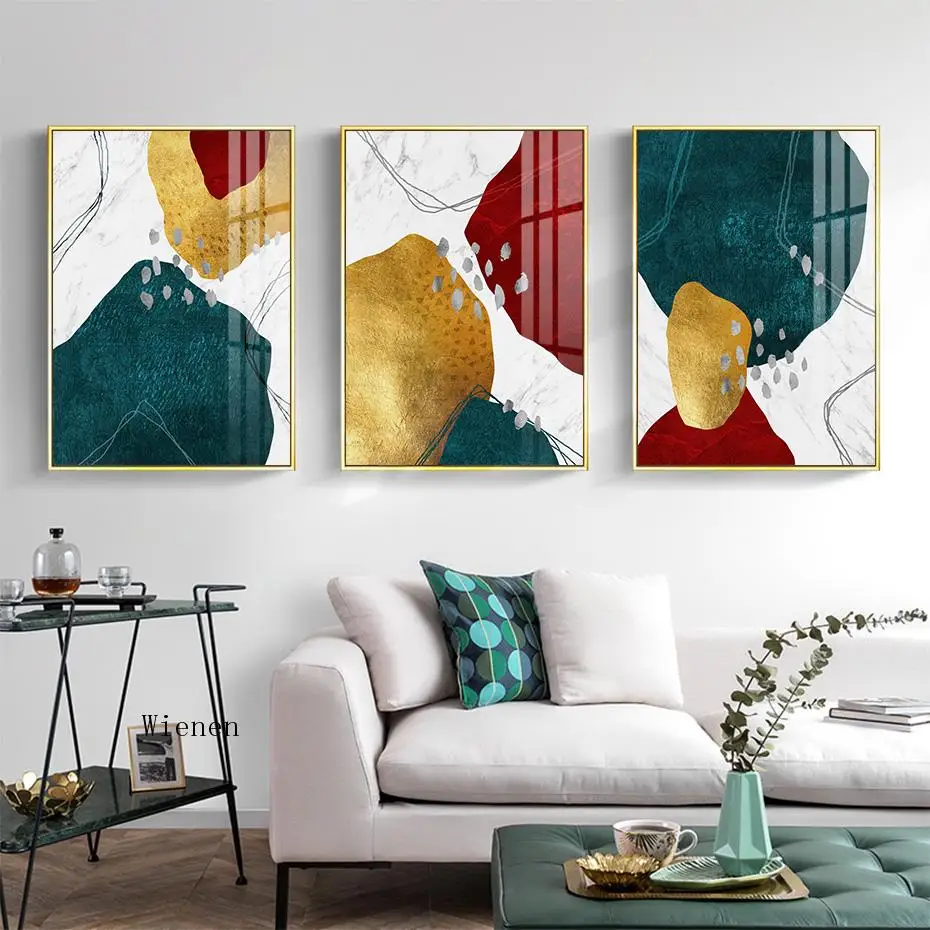 

Canvas Painting Wall Art Scandinavian Style Abstract Poster Gold Dark Green Marble Red Pictures for Living Room Home Decor