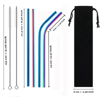reusable metal drinking straws sets 304 stainless steel straw bent straight straw with cleaning brush bag bar party accessory