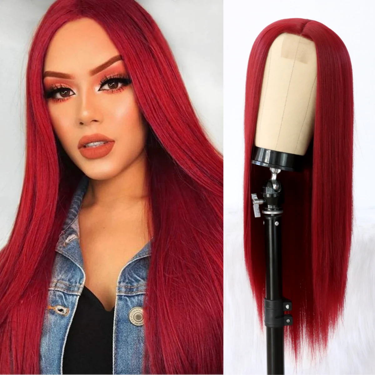 Red Wigs For Women Heat Resistant Synthetic Lace Wigs Fashion Long Straight Wig 180 Density 22-24 inch