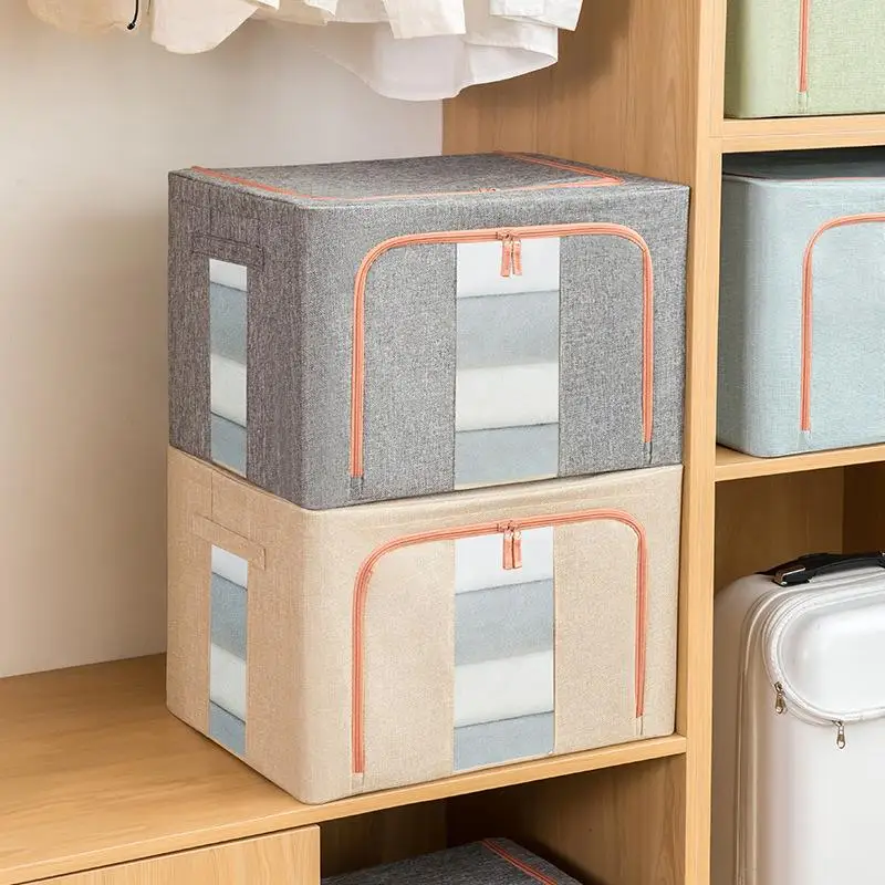 

Cotton And Linen Clothes Storage Box Fabric Finishing Large Folding Quilt Storage Box Folding Closet Moving Storage Artifact