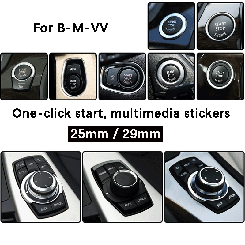 

1pc 25mm 29mm Car One-click start Sticker Car Multimedia button sticker E46 E39 E90 E60 E36 F30 F10 E34 X5 E30 F20 E92 M3 M4 M5