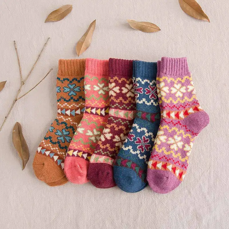 

Popular National Style Thickened Warm Women's Rabbit Wool Socks 5 Pairs Per Set Love Shape Socks Thicken Thick