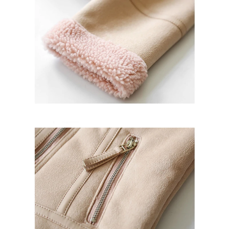 

Women's Suede Jacket Winter Thick Windproof Lapel Lamb Wool Coat Motorcycle Fashion Short Casual Leather Jacket Female FL106