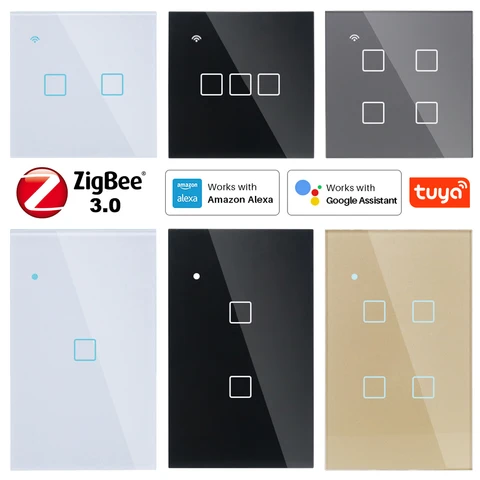 Настенный сенсорный светильник Zigbee, не требует переключения белого или синего цвета, 86*86 мм, управление смартфоном 2/3Way, Alexa Google Home