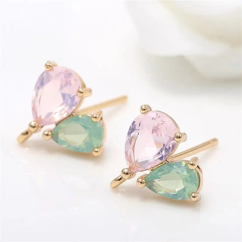 

24K Gold Color Plated Brass Unique Design Inlaid Exquisite Zircon Heart Shape Stud Earrings Hooks DIY Accessories Jewelry Making