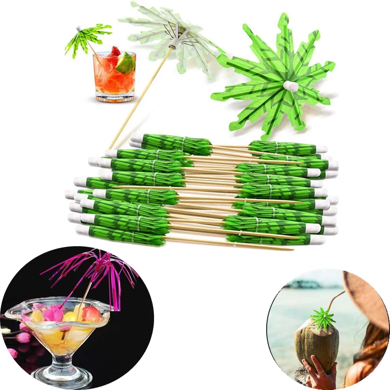 

50pcs Cocktail Decorative Garnishes Umbrella Bamboo Stick Summer Tropical Luau Party Hawaiian Beach Theme Flamingo Party Decor