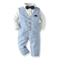 3pcs baby boy clothes suit infant gentleman outfits newborn birthday clothing set baptism toddler white shirt bowtievestpants