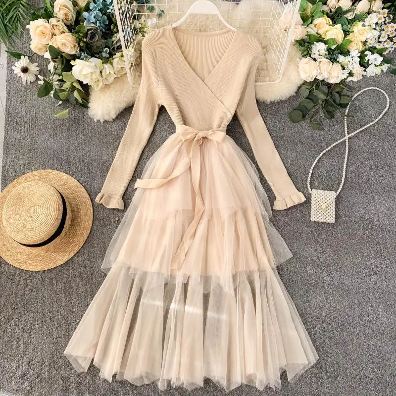 Новое Женское платье из тюля весеннее Сетчатое с высокой талией асимметричное