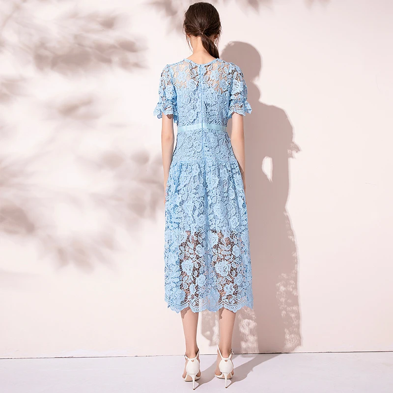 

high quality Romantic Irregular Fairy Lace Dresses Ruffles Deco Hollow Butterfly Sleeves Knee-length Dress Women Party Dress