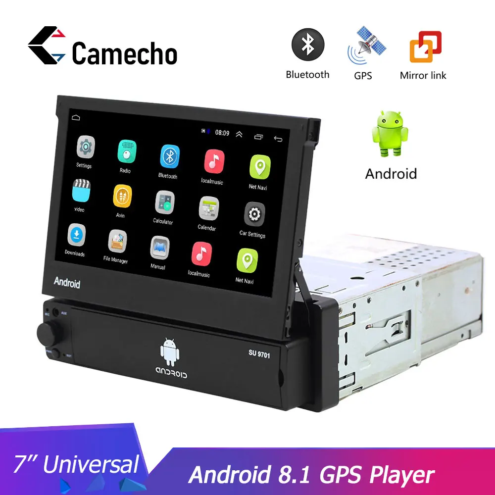 Camecho Android 8,1 автомобильный мультимедийный плеер выдвижной gps Wifi Авторадио 1 Din 7 ''сенсорный экран MP5 Bluetooth стерео аудио радио