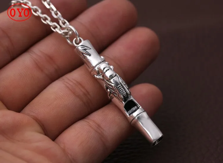 S999Pure Silver Jewelry Creative Knowing Whistle Necklace Pendant for Men and Women