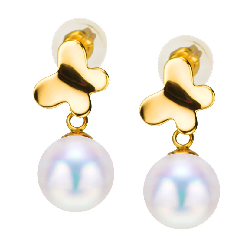 YS 18K однотонные золотые свадебные серьги 7 5 мм японские сережки акоя с