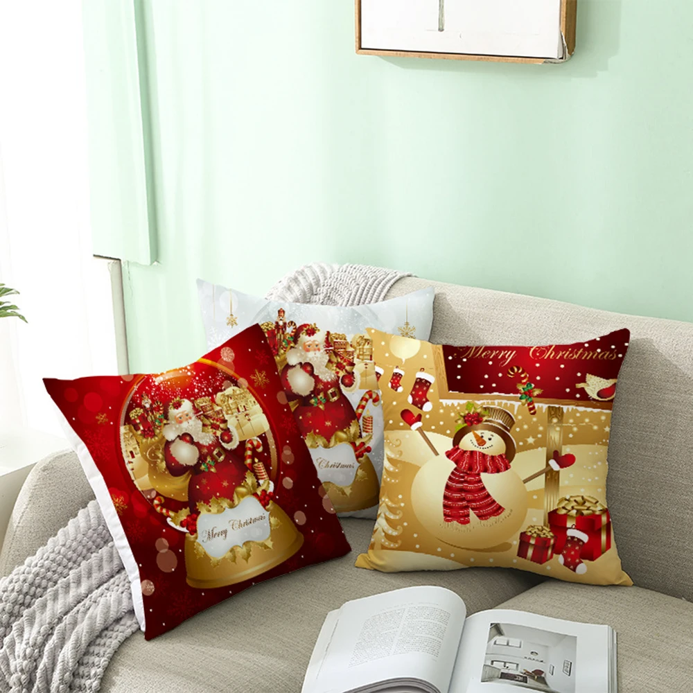 

Decorations New Xmas Navidad Cover 2021 Home Ornament For Gold Santa Cushion