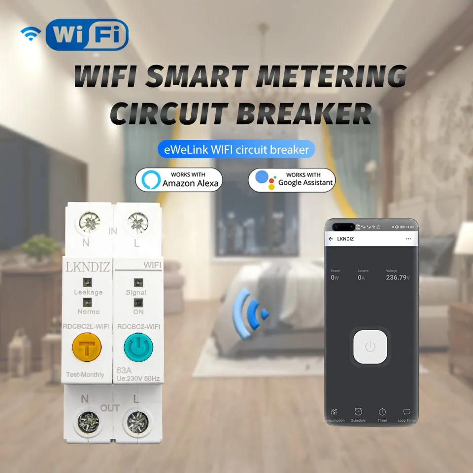 

Пульт дистанционного управления Ewelink с Wi-Fi, автоматический выключатель для защиты от утечки тока, мониторинг энергии с Alexa google home для умного ...