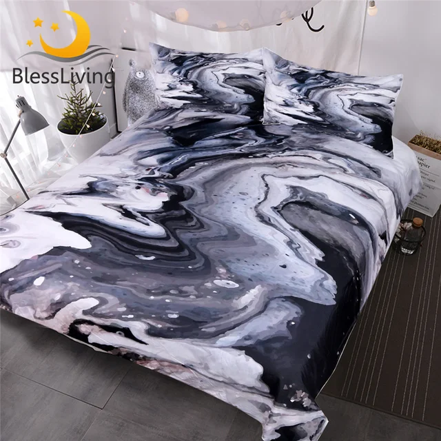 Blessliving Modern Marble Pattern Duvet Cover Art Abstract Grunge Home Textiles Black and White Textured Fashion Bedding Set 1