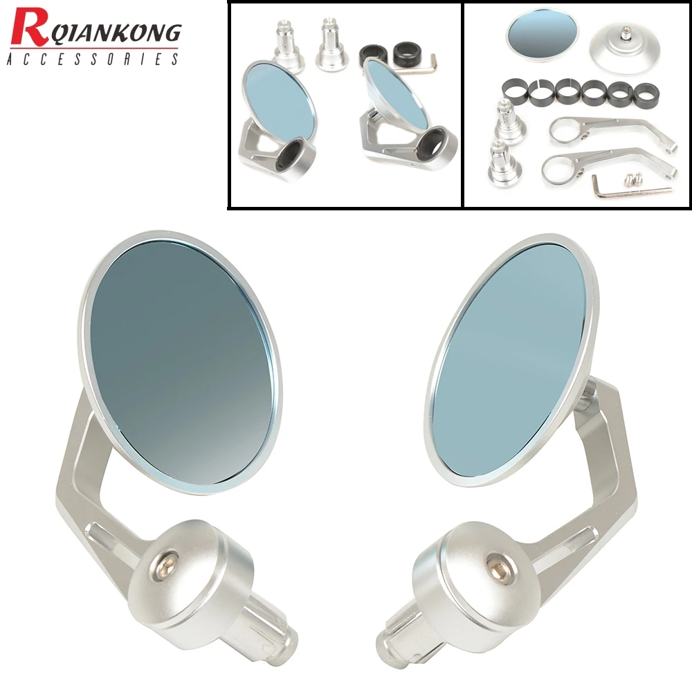 CNC Universal Round Motorcycle Mirrors Rear View Handle Bar End Rearviews Side Mirror New Blue Glass For Honda Yamaha BMW | Автомобили и