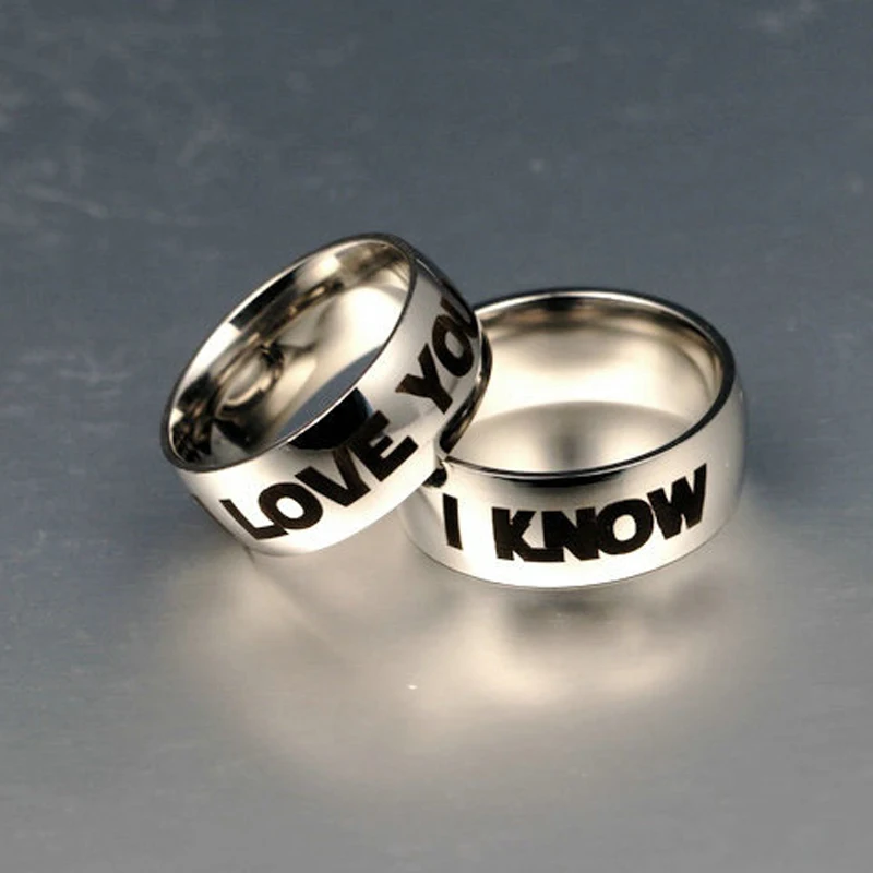 Титановая сталь, Ювелирное кольцо i love you i know, парные кольца, Звездные войны, кольцо для влюбленных, серебряное, черное, 8 мм/6 мм, подарок для мужчин или женщин