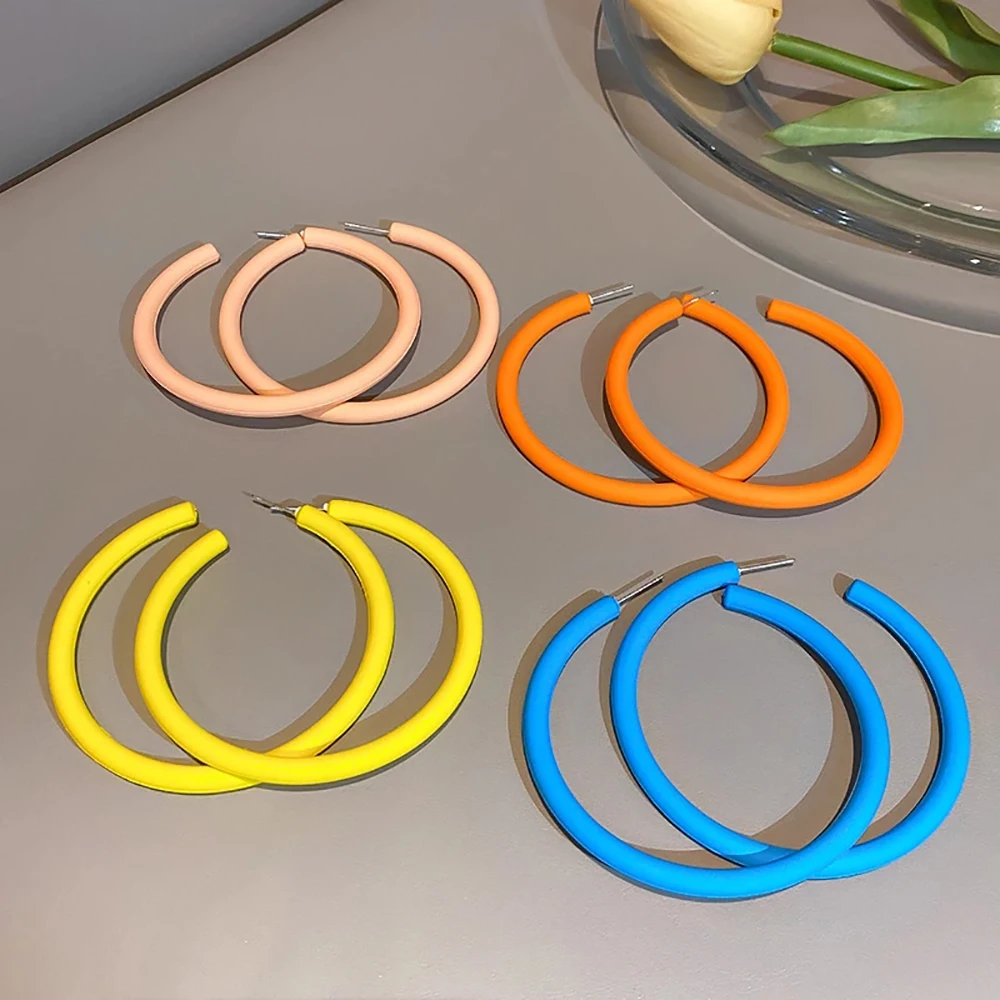

Ghidbk Multi Color Big Circle Round Hoop Earrings For Women Large C Shape Fluorescent Neon Statement Huggie Earrings Accessories