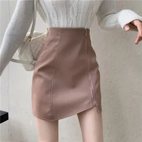 2022 new womens pu leather zipper skirt high waist slim was thin evening party club wear bodycon short mini a line skirt y142