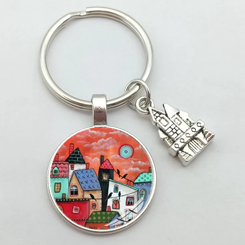 Брелок для ключей с новым домом красивый дом под звездным небом кольцо