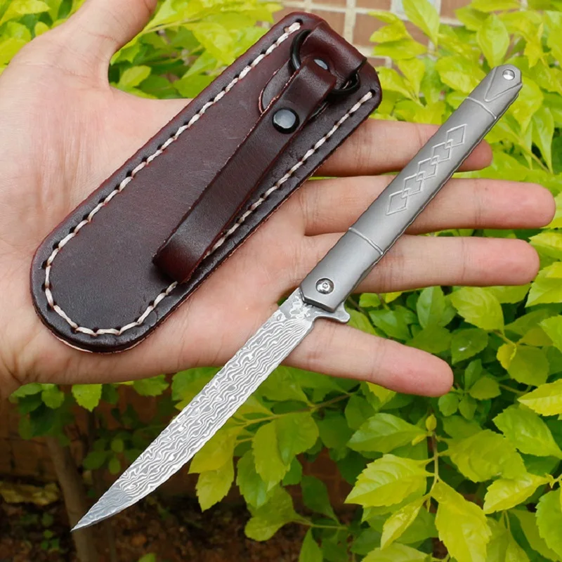 

VG10 Steel Damascus Steel High Hardness Gray Titanium Handle Surface Tactical Folding Survival Rescue Pocket Edc Tool Knife