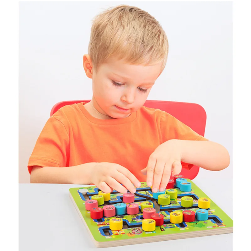 

Wooden Traffic Maze Cartoon Cube Puzzle For Kids Baby Jigsaw Board Colorful Building Blocks Educational Toys Parent-Child Game
