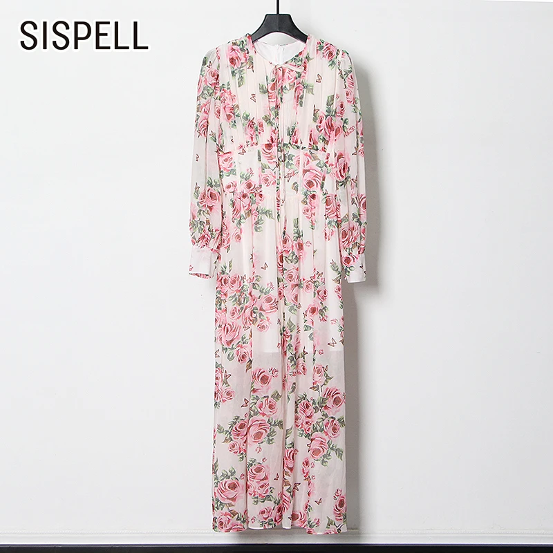 

SISPELL Print Ditsy Floral Women's Dress O Neck Lantern Long Sleeve High Waist Slimming For Female Dresses Fashion New 2021