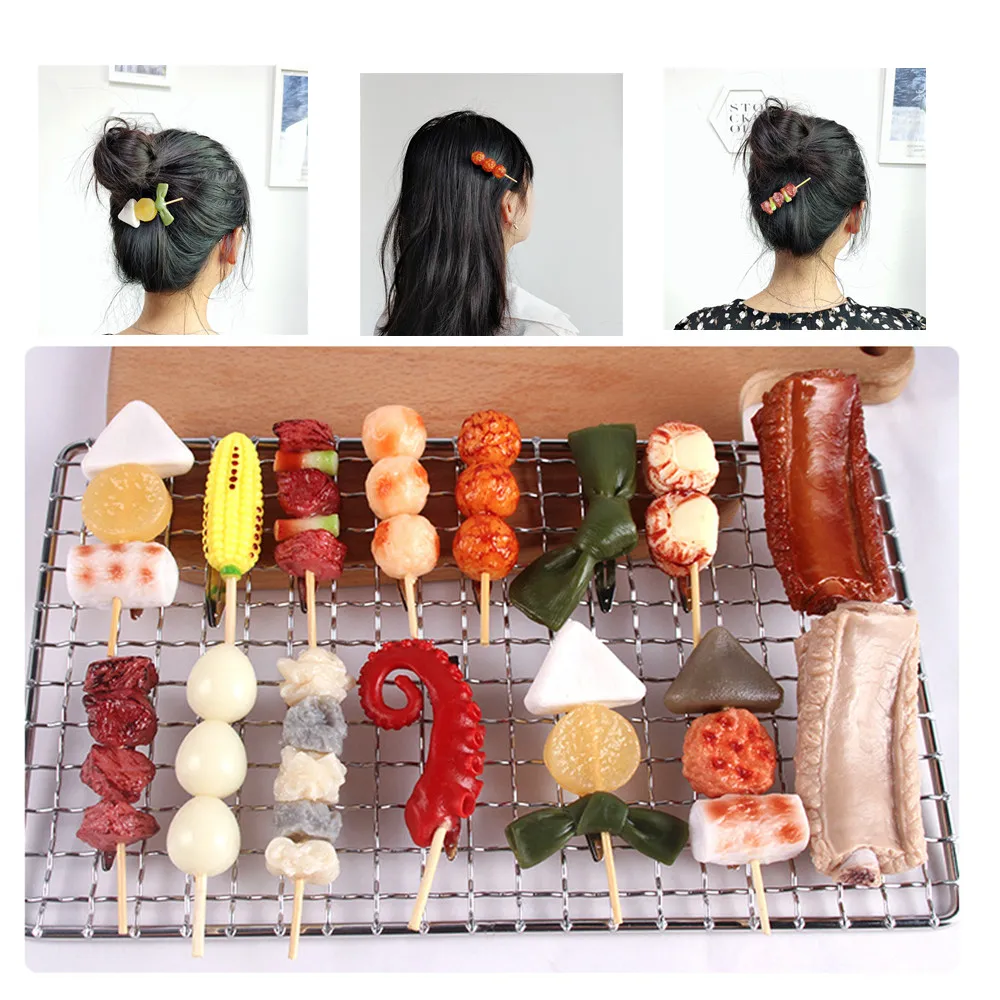 

Fashion Funy Cute Colorful PVC Food Hairpin Simulation BBQ Personality Barbecue BBQ Duckbill Clip for Women Party Accessories
