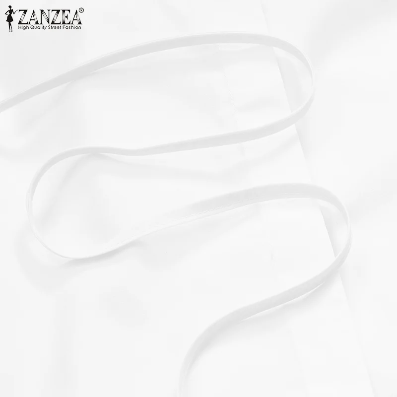 

ZANZEA Women Fashion Shirts 2021 Summer Office Lady Bandage Tops Casual Solid Puff Sleeve Tunic Female Loose Blusa Plus Size 5XL