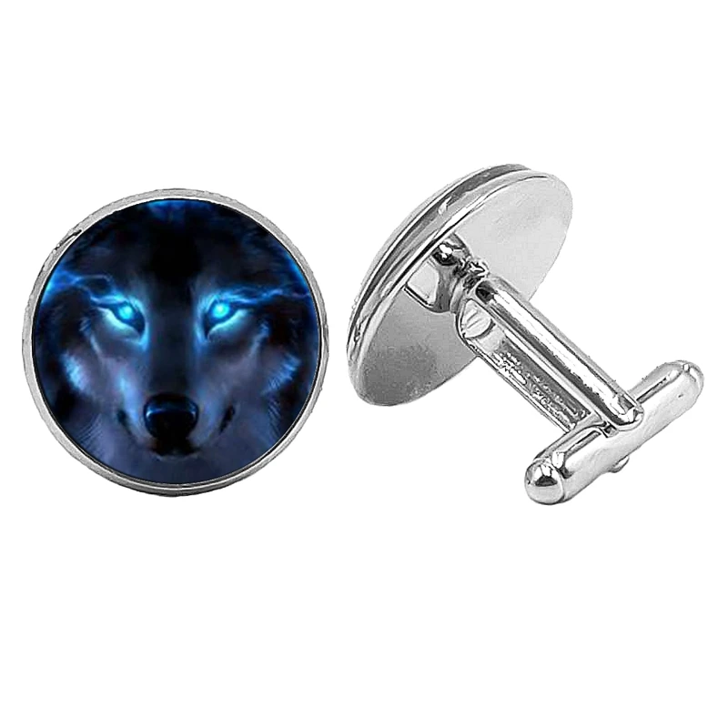 2019 New Personalized Wolf Cufflinks Gothic Snow Gift Glass Convex Round Men's To Send Jewelry | Украшения и аксессуары