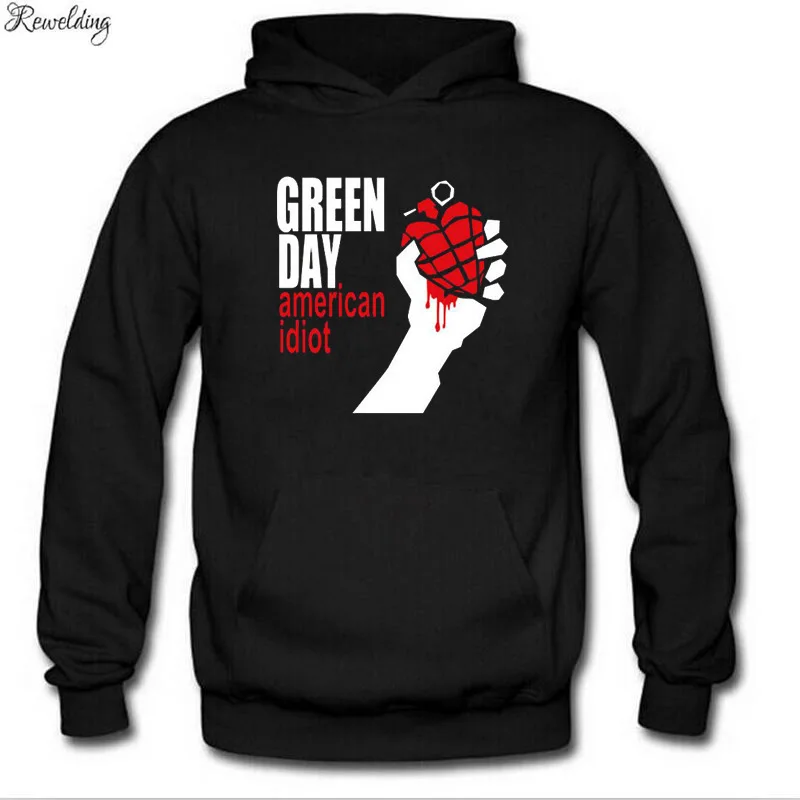 

Autumn Winter Long Sleeve Fleece Hoodies Men GREEN DAY Printed Punk Rock Hip Hop Men Pullover Sweatshirts Cool Fans Clothing