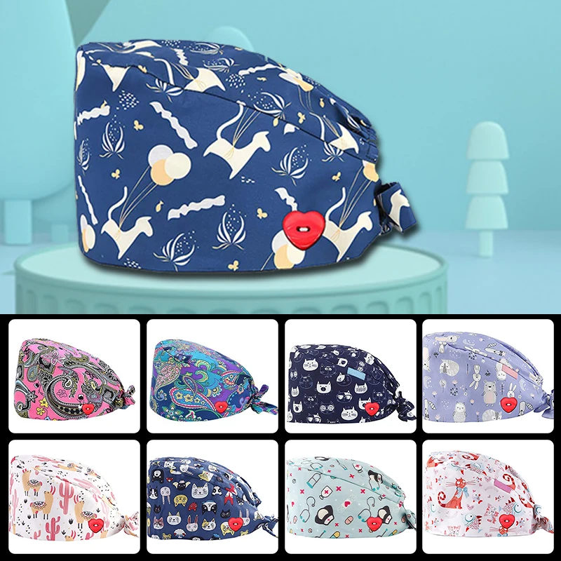 Шапка унисекс на кнопках для работы шапка с мультяшным принтом домашних животных