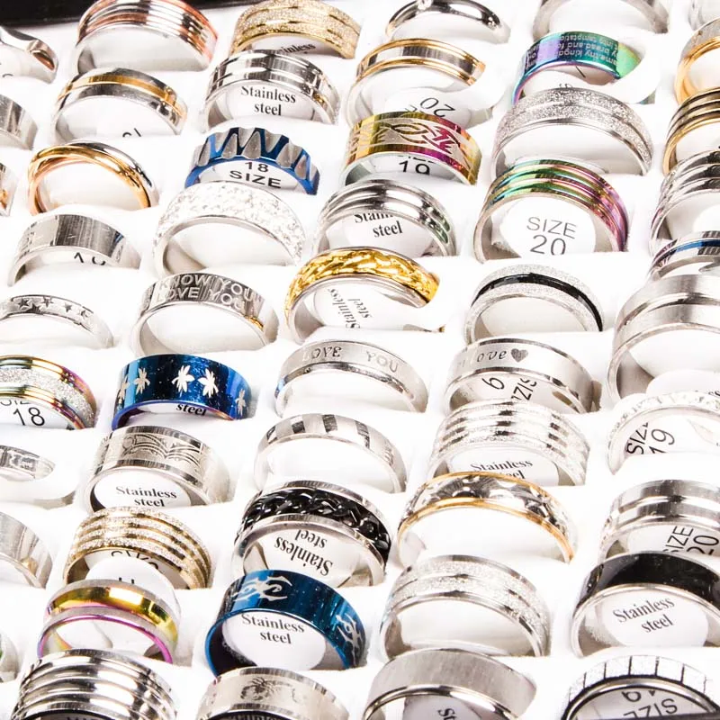 

Wholesale Bulk Lots 50pcs Rings Mix Styles Top Men's Women's unisex Fashion colorful Stainless Steel Wedding Jewelry Gifts