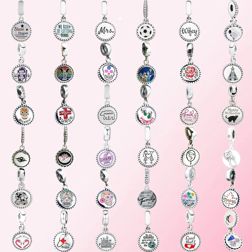 

2021 100% sterling silver classic Nurse Flamingo football skull DIY women charm Enamel Dangle Free Shipping Wholesale