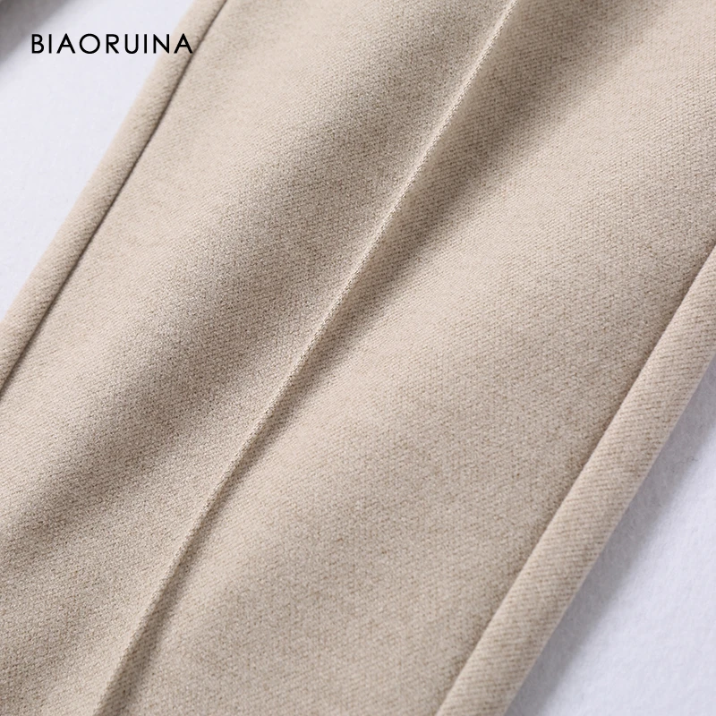 BIAORUINA Women's Elastic High Waist Loose Harem Pant Female Casual All-match Solid Ankle-Length Trouser Thick and Warm |