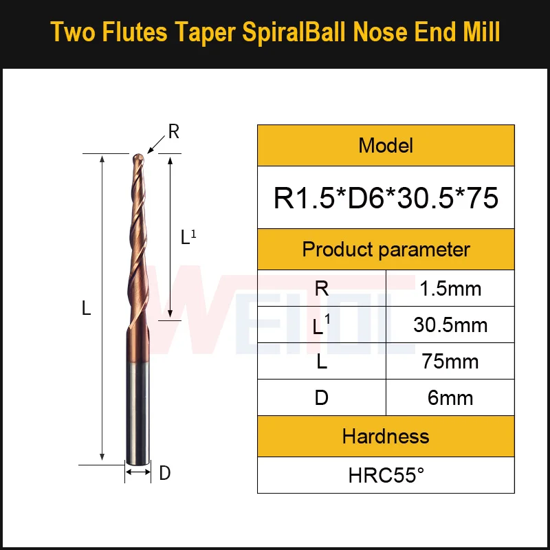 

Weitol двухканальная конусная спиральная фреза