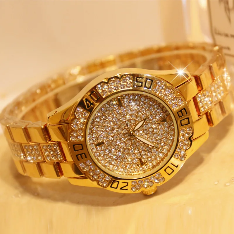 

Stainless Steel Women's Luxury Watch Classic Silver Female Lady Watch Waterproof Bling Diamand Gold Bracelet Wristwatches 2020