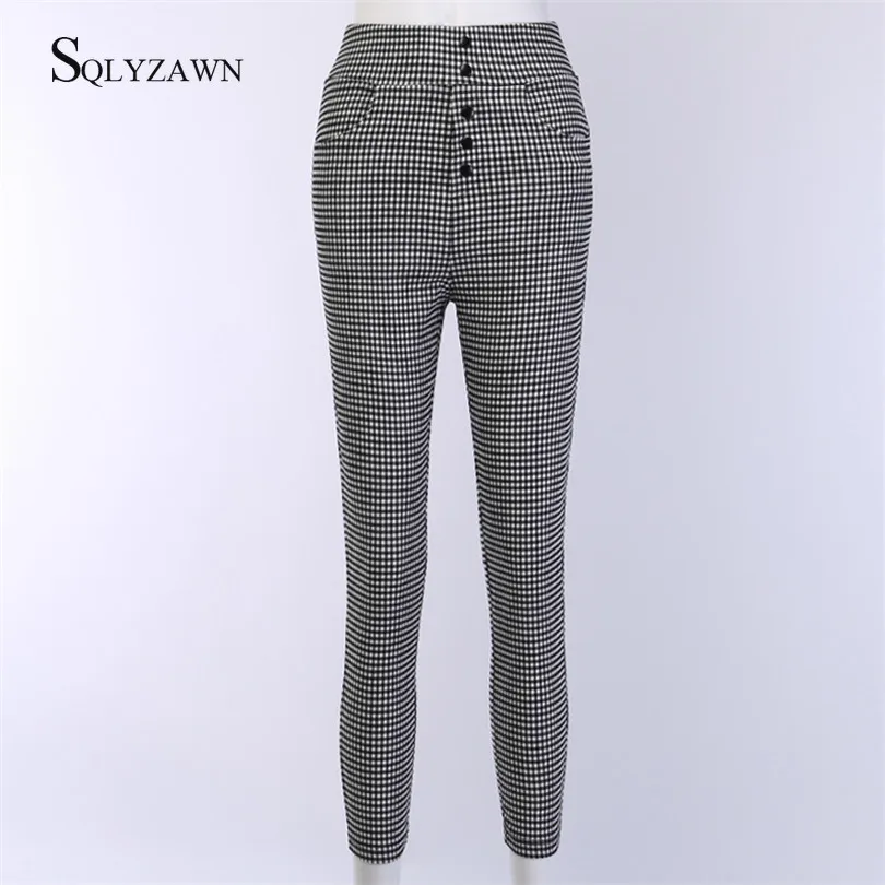 Брюки женские клетчатые однобортные повседневные леггинсы в шахматную клетку с